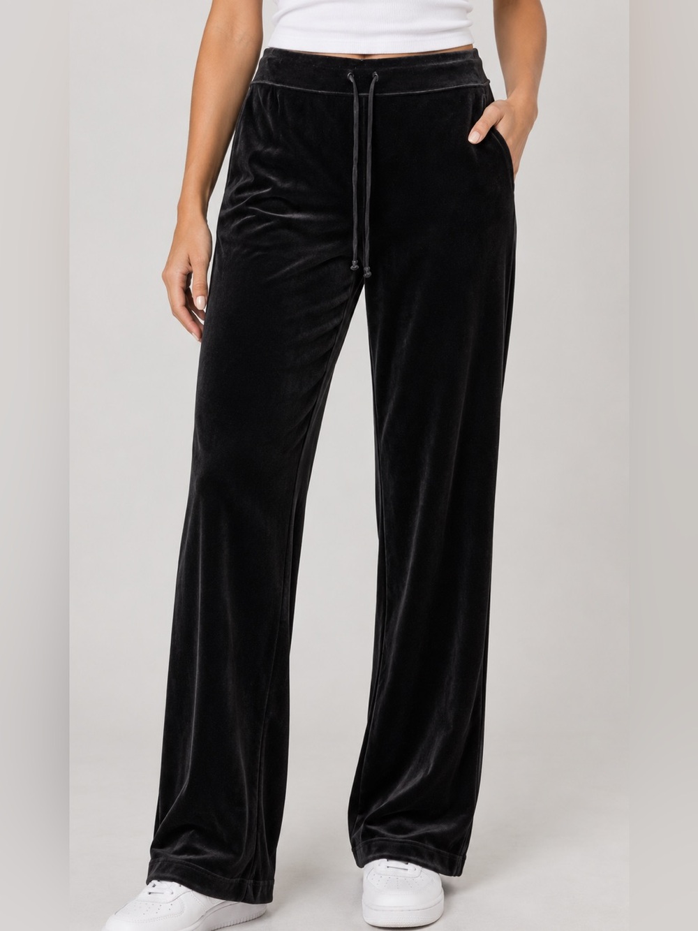 Talbots Black Velvet Drawstring Wide-Leg Joggers
